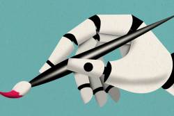 illustration of a robot hand holding a paintbrush