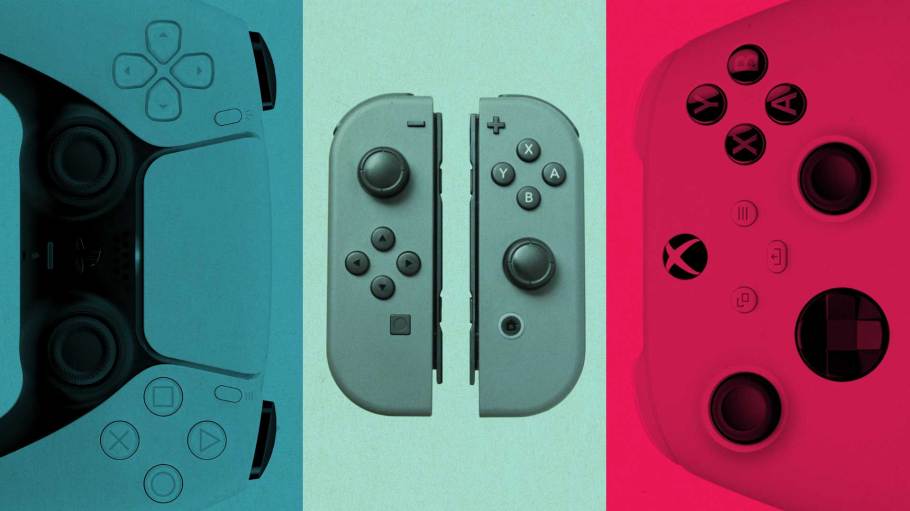 Playstation, Xbox, and Switch controllers