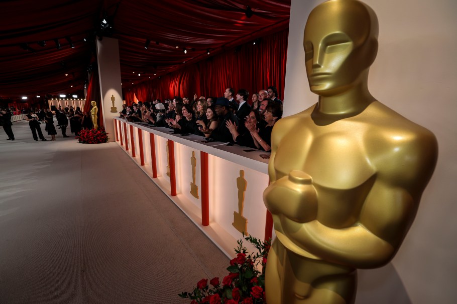 An Oscar statue is seen on the Champagne Carpet of the 95th Academy Awards