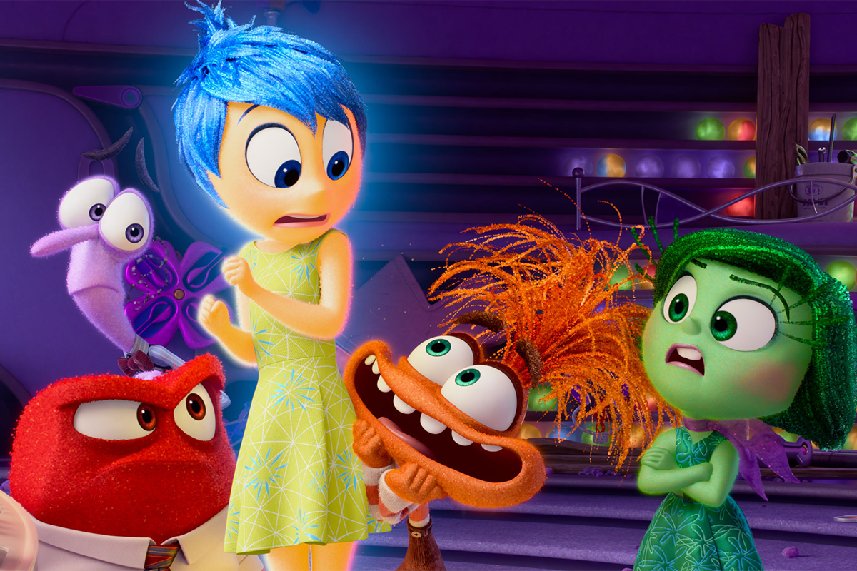 INSIDE OUT 2 - SENSING SOME ANXIETY -- Disney and Pixar’s “Inside Out 2” returns to the mind of newly minted teenager Riley just as new Emotions show up unexpectedly. Among them is Anxiety, voiced by Maya Hawke, who isn’t the type to take a back seat, which makes Riley’s core Emotions—like Fear (voice of Tony Hale), Anger (voice of Lewis Black), Joy (voice of Amy Poehler) and Disgust (voice of Liza Lapira)—a little uncomfortable. Directed by Kelsey Mann and produced by Mark Nielsen, “Inside Out 2” releases only in theaters June 14, 2024. © 2024 Disney/Pixar. All Rights Reserved.