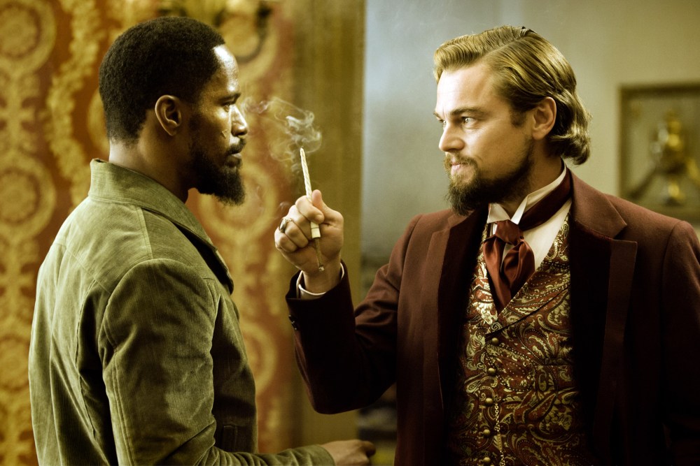 DJANGO UNCHAINED, from left: Jamie Foxx, Leonardo DiCaprio, 2012. ph: Andrew Cooper/©Weinstein Company/courtesy Everett Collection